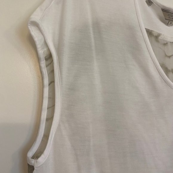 Guess Short Sleeve Blouse Mixed Fabric White Light Brown Tie- Dye Size Small - Picture 4 of 14